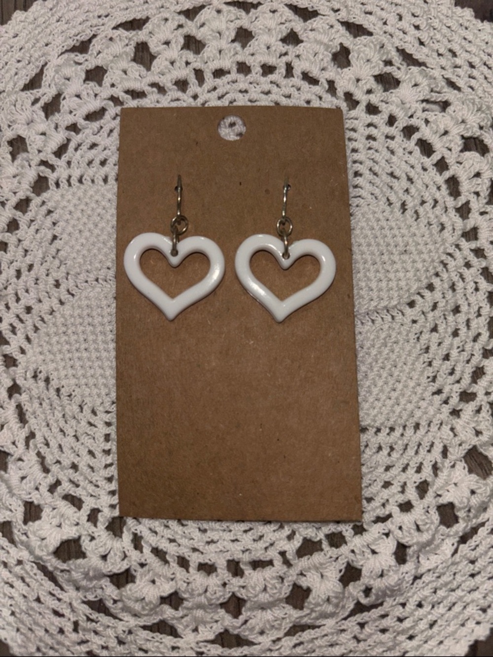 White Heart Dangle Earrings